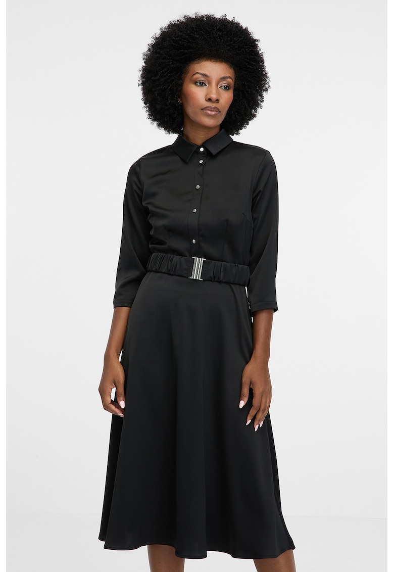 Rochie midi evazata cu o curea - Negru