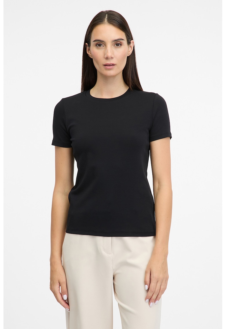 Tricou din amestec de bumbac cu decolteu la baza gatului - Negru