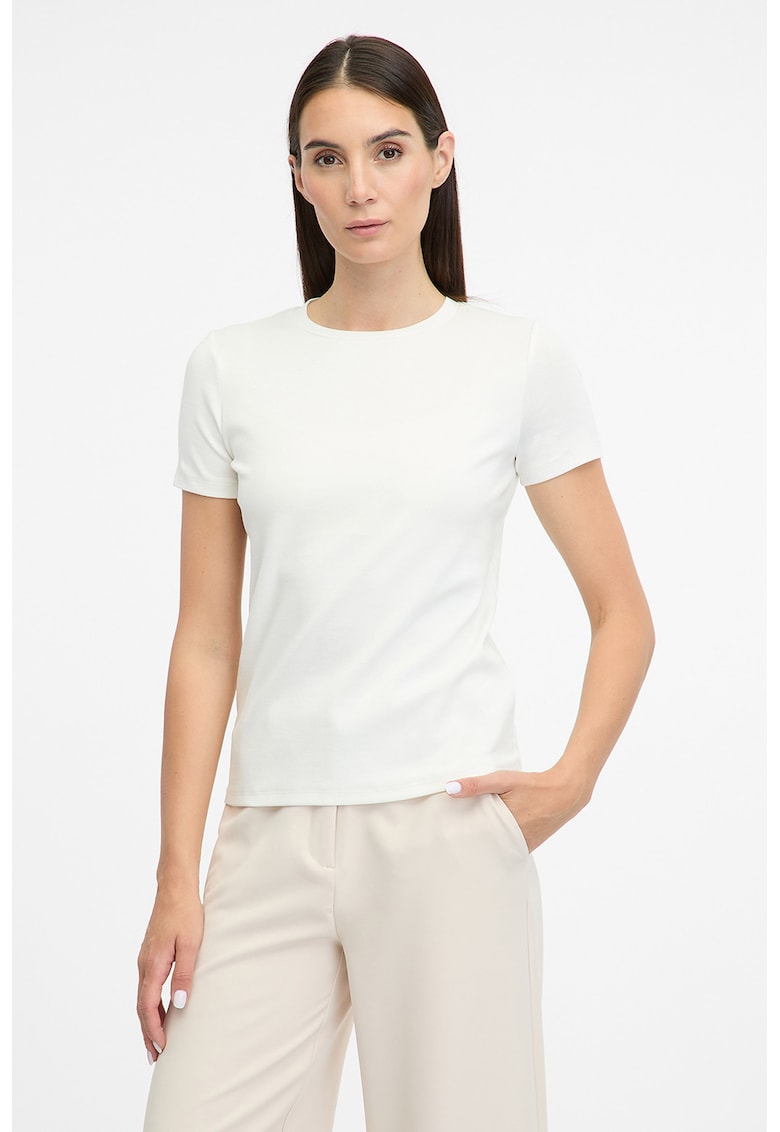 Tricou din amestec de bumbac cu decolteu la baza gatului - Alb