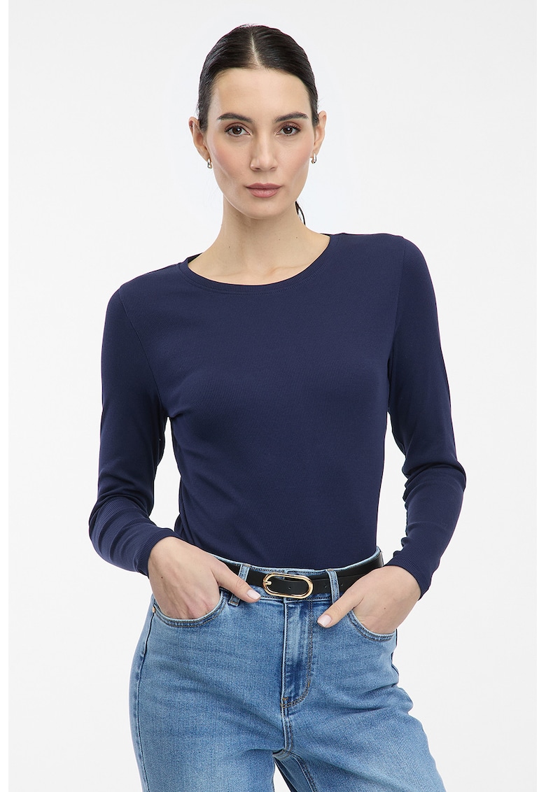 Bluza slim fit cu decolteu rotund - Bleumarin