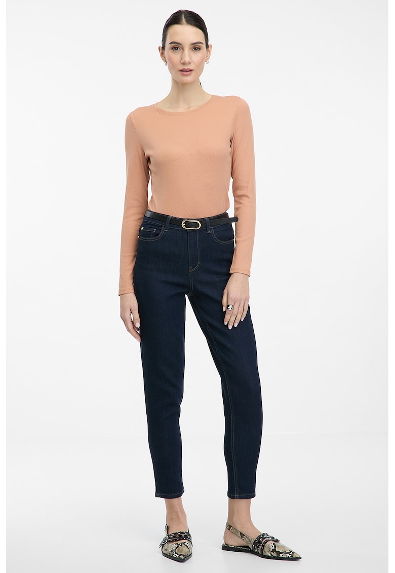 Bluza slim fit cu decolteu rotund - Roz somon