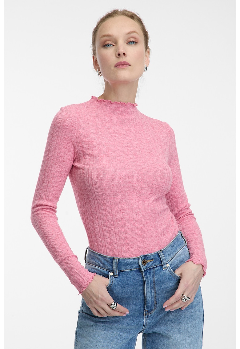 Bluza tricotata fin cu terminatii valurite - Roz