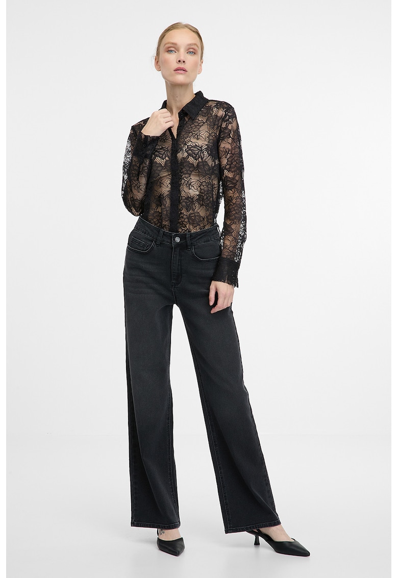 Camasa cu broderii florale - Negru