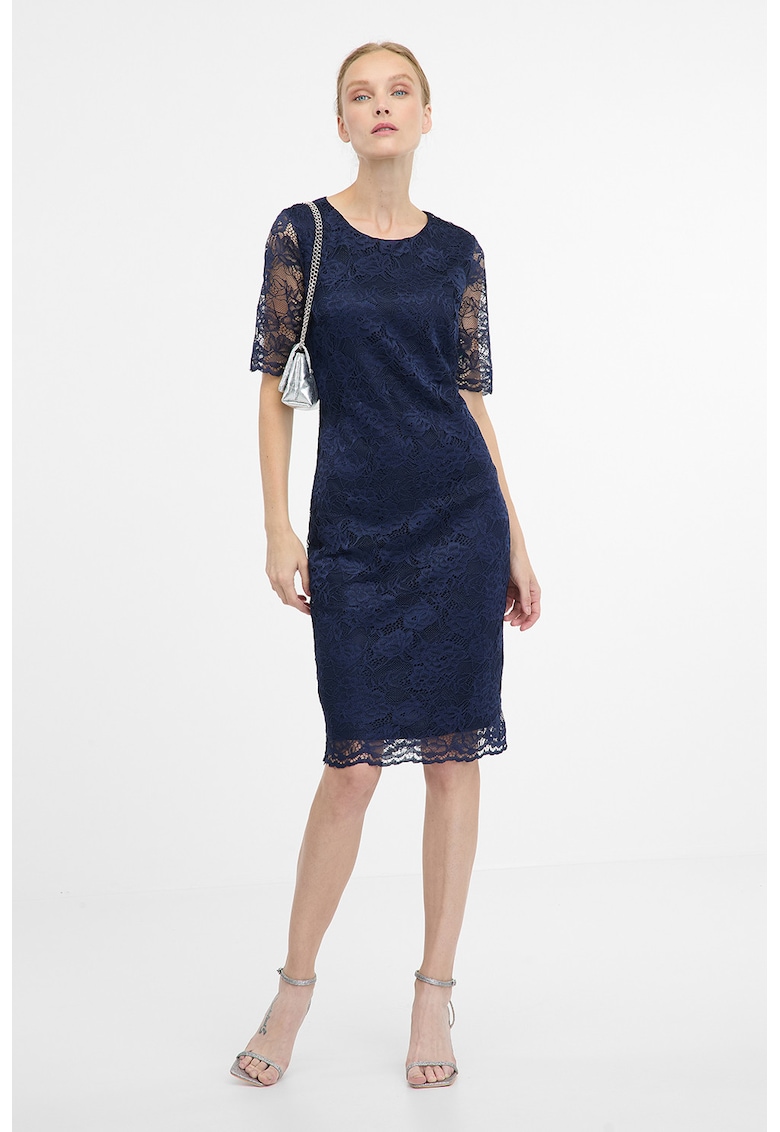 Rochie cambrata cu maneci scurte - Bleumarin