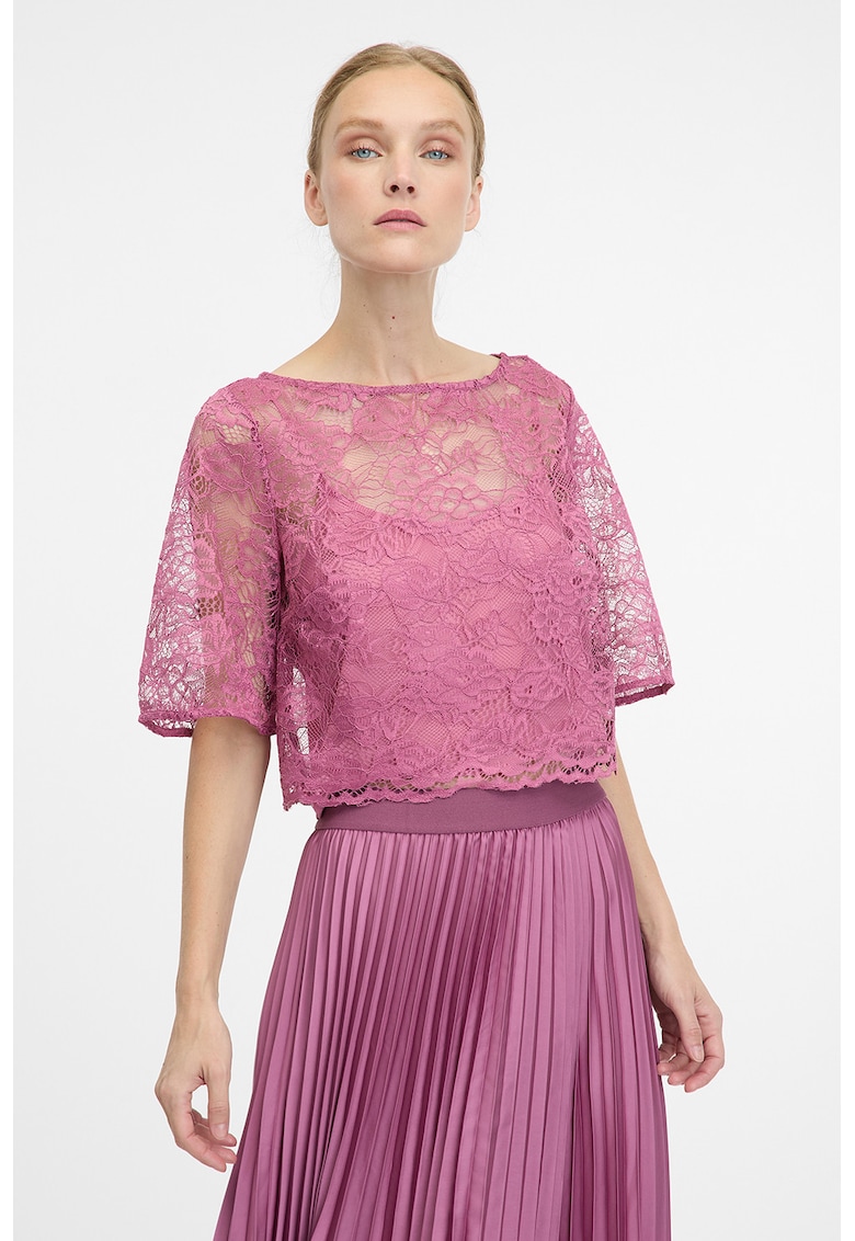 Bluza crop cu model floral - Roz