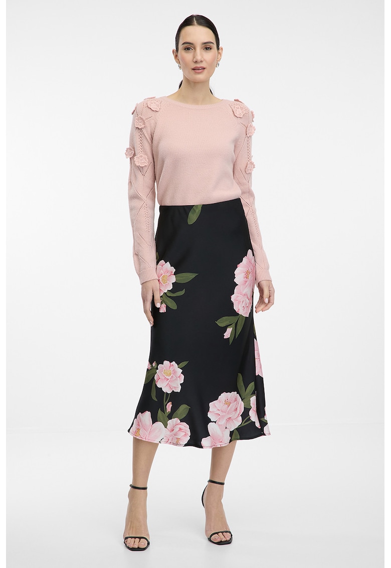 Fusta midi cu model floral - Albastru ultramarin/Roz