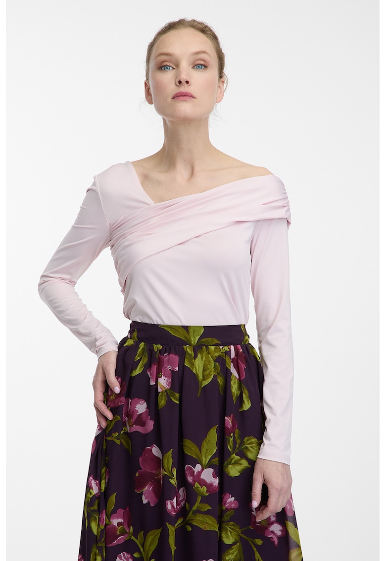 Bluza slim fit cu decolteu drapat - Roz deschis