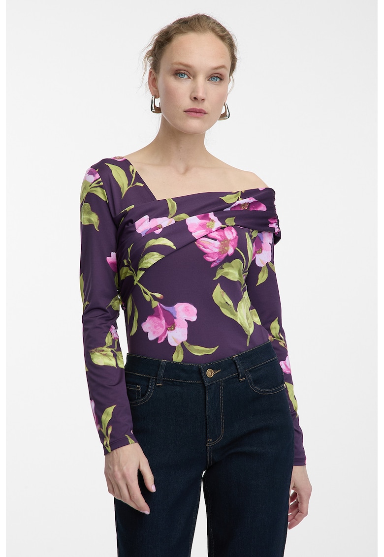 Bluza slim fit cu decolteu drapat - Violet/Roz