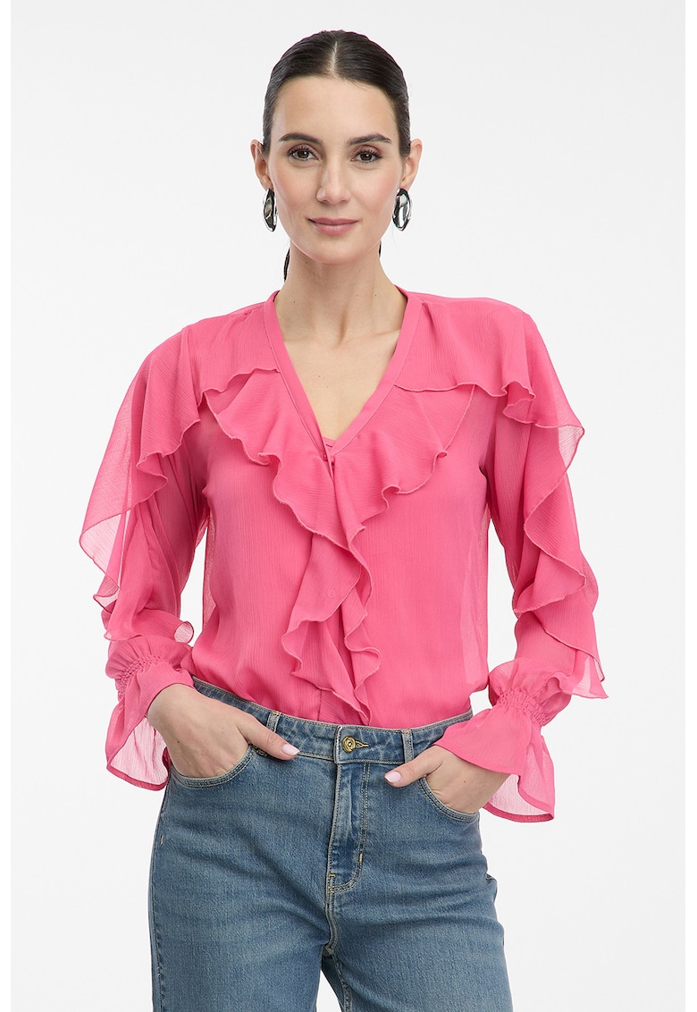 Bluza cu volane si decolteu in V - Fucsia