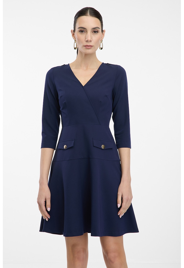 Rochie scurta evazata cu decolteu in V - Bleumarin