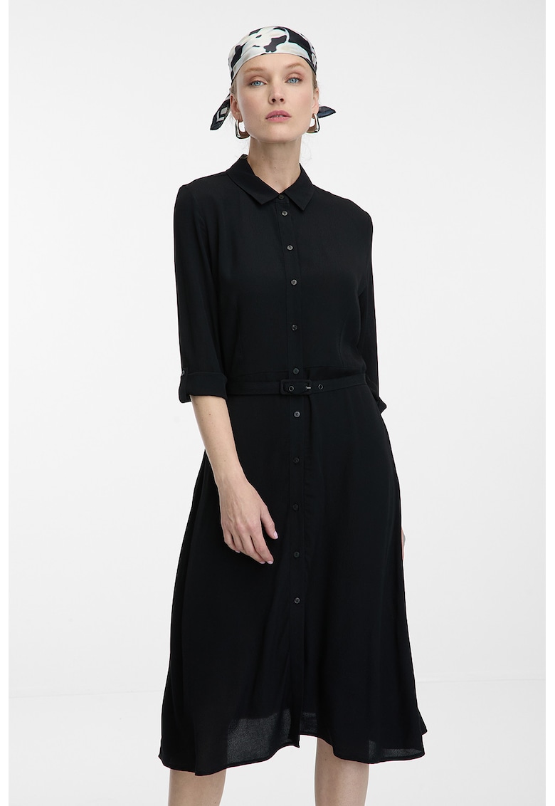 Rochie-camasa midi cu o curea asortata - Negru