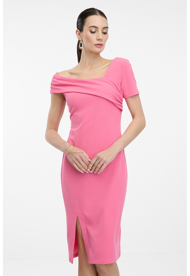 Rochie cambrata cu decolteu asimetric - Roz