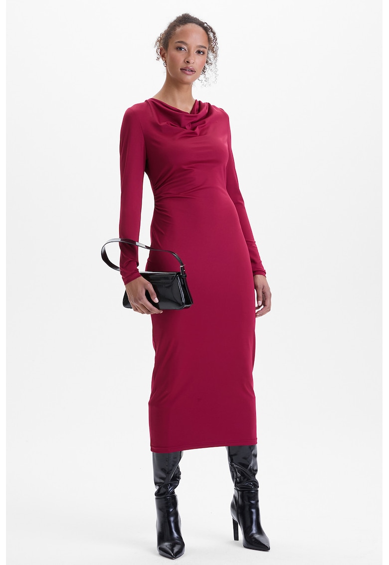Rochie midi cu decolteu drapat - Rosu inchis