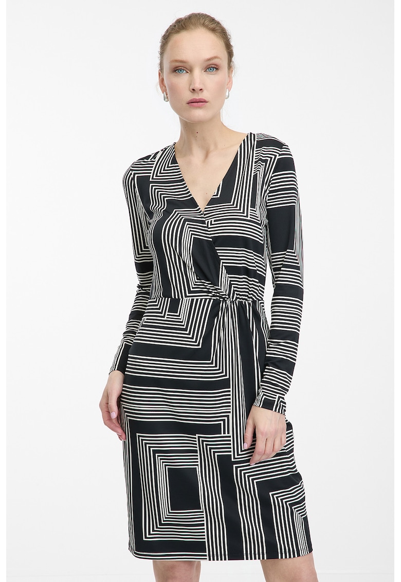 Rochie cambrata cu model geometric - Alb/Albastru ultramarin