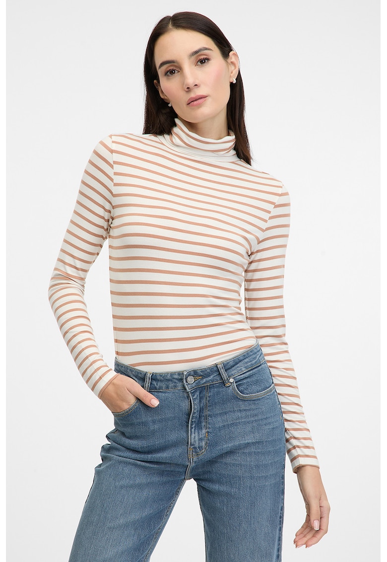 Bluza cu model in dungi si guler inalt - Rosu/Alb murdar