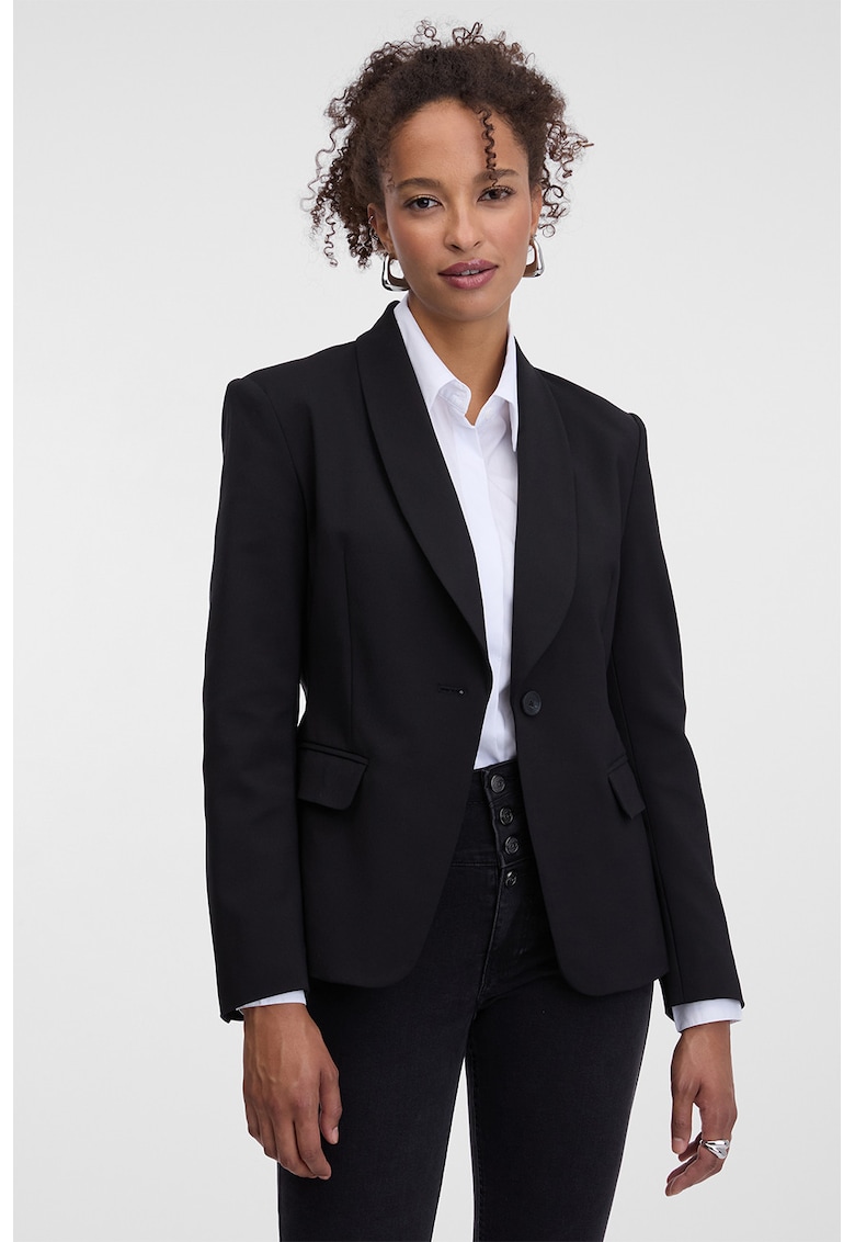 Sacou cu model uni si buzunare cu clapa - Negru