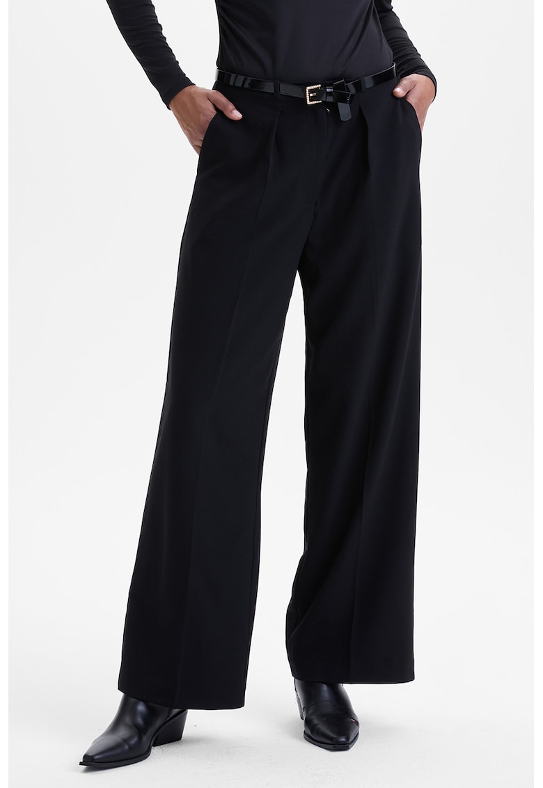 Pantaloni cu talie inalta si croiala ampla - Negru