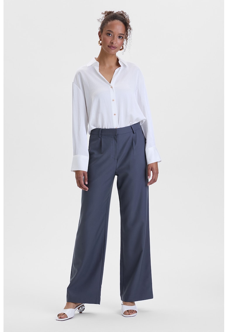Pantaloni cu croiala ampla si talie medie - Bleumarin stins