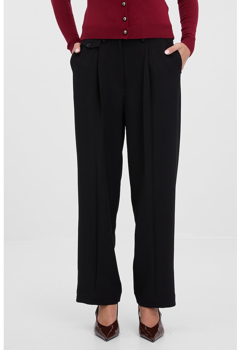 Pantaloni cu croiala dreapta si talie medie - Negru