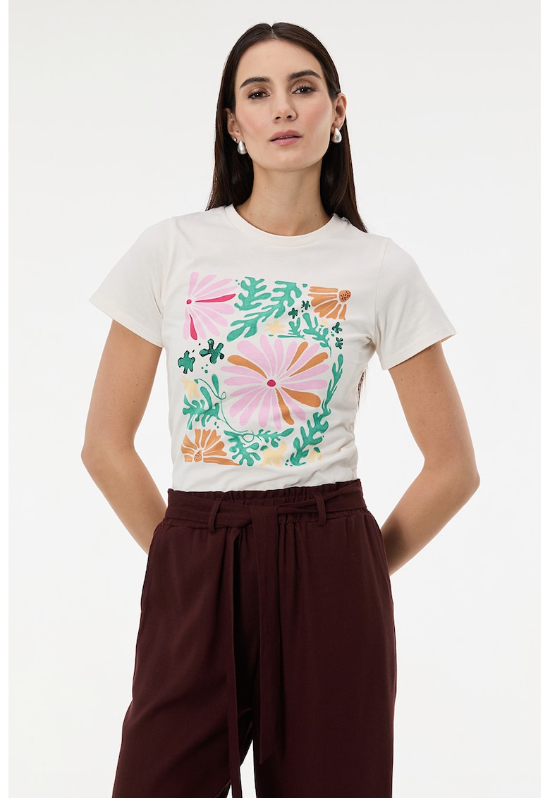 Tricou regular fit cu imprimeu floral - Alb