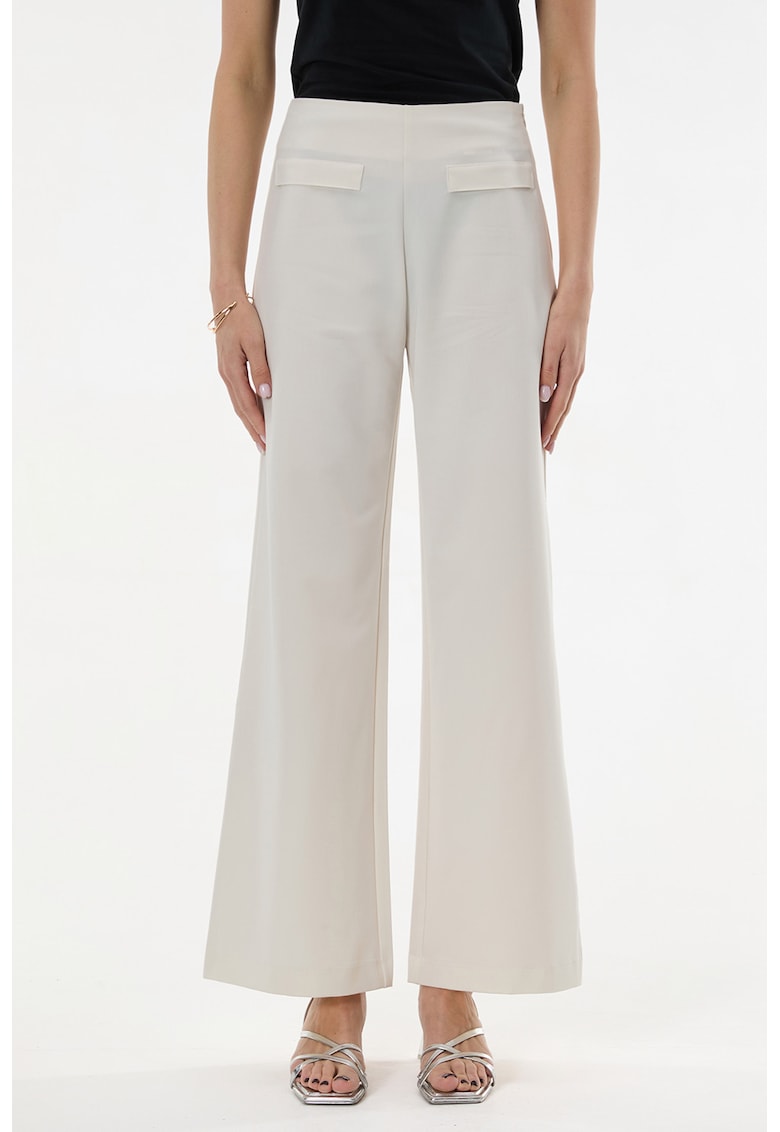 Pantaloni evazati cu fermoar lateral - Alb