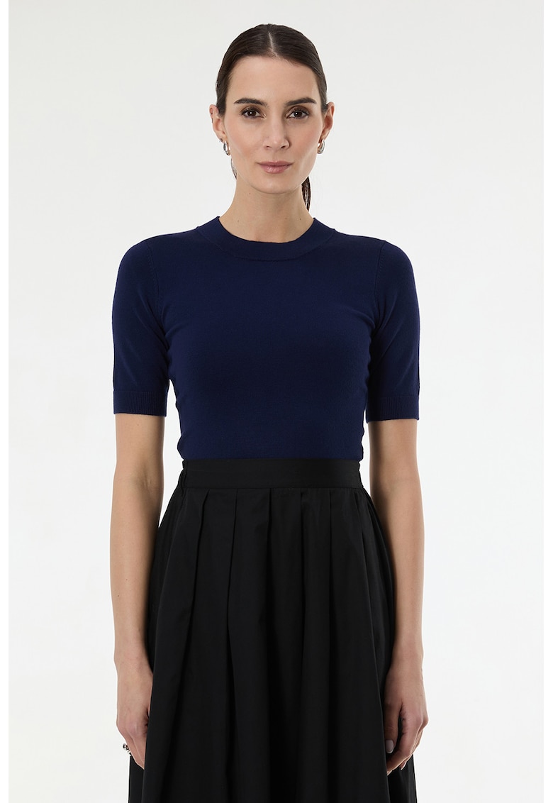 Tricou slim fit cu model uni - Albastru ultramarin