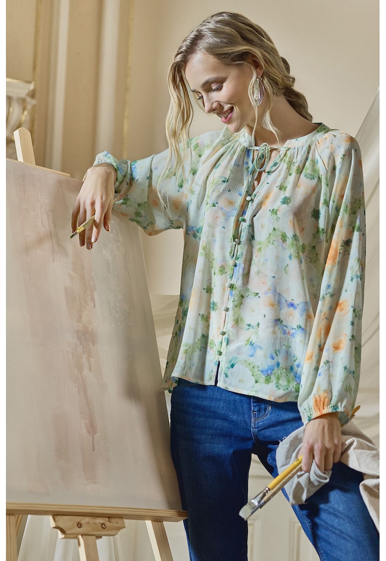 Bluza vaporoasa cu imprimeu floral - Multicolor
