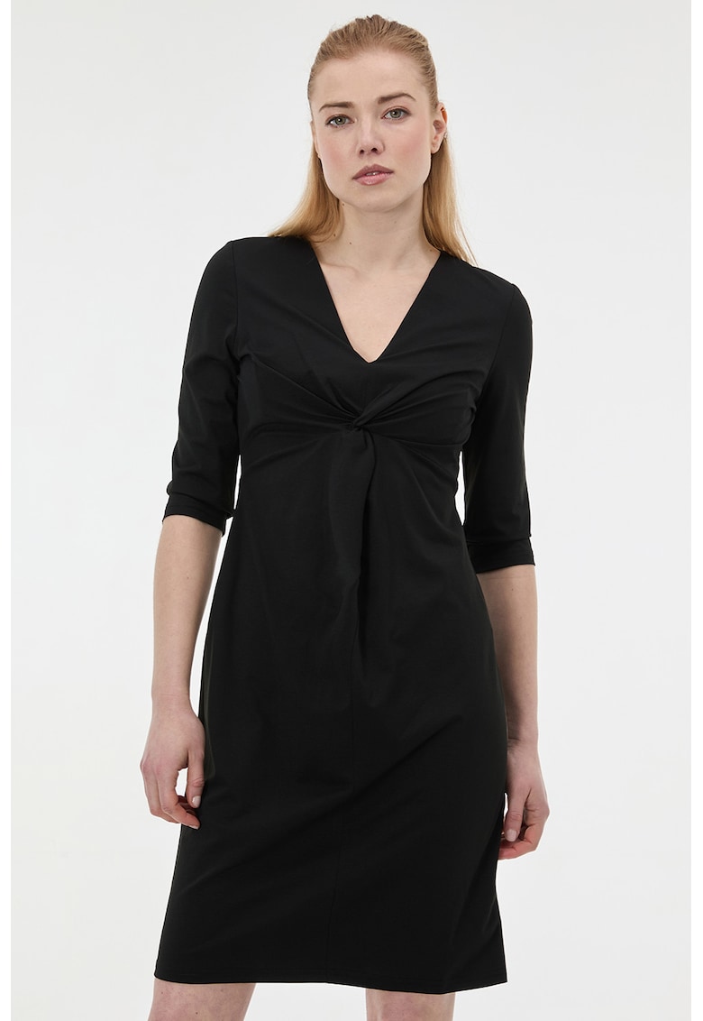 Rochie cu decolteu in V si maneci medii - Negru