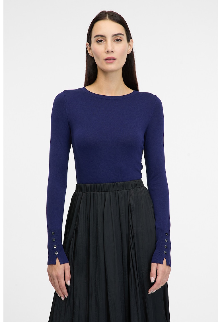 Pulover slim fit cu mansete cu nasturi - Albastru inchis