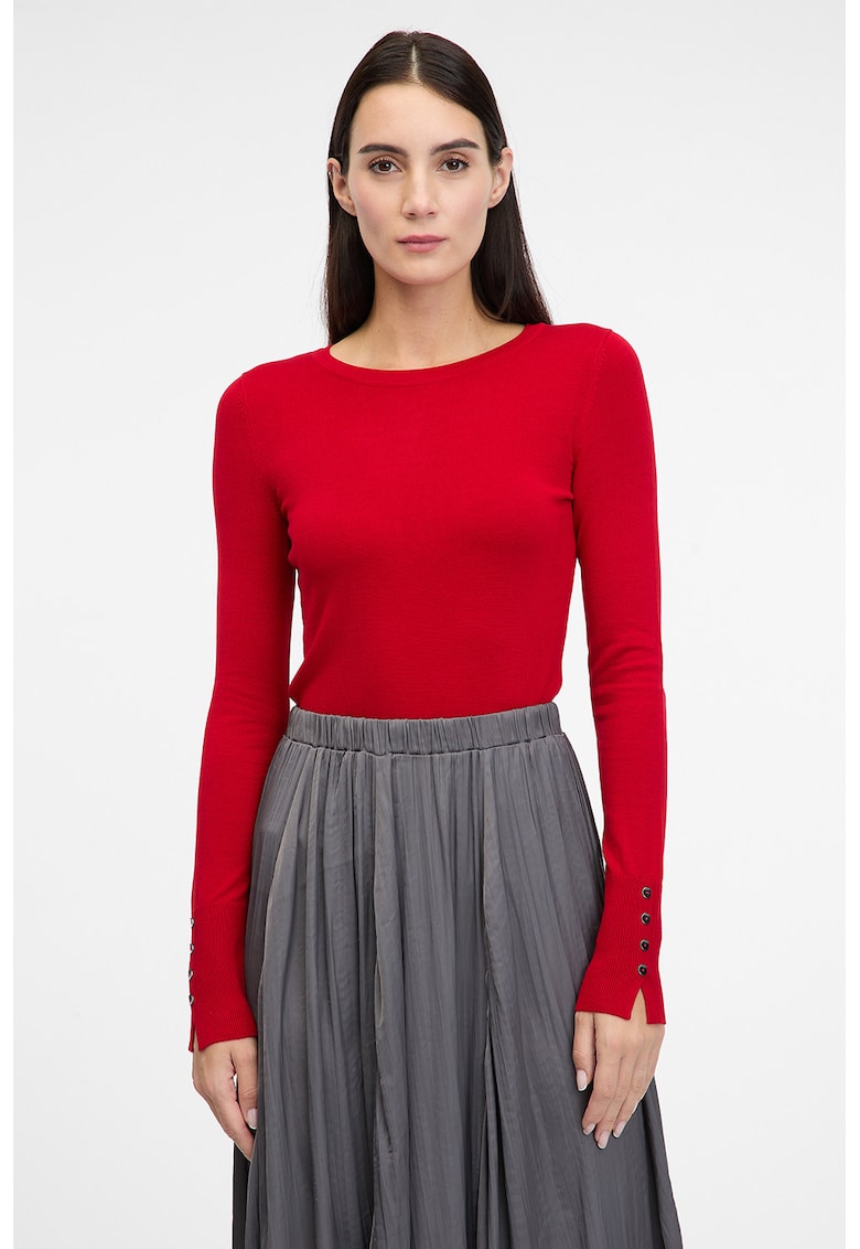 Pulover slim fit cu mansete cu nasturi - Rosu