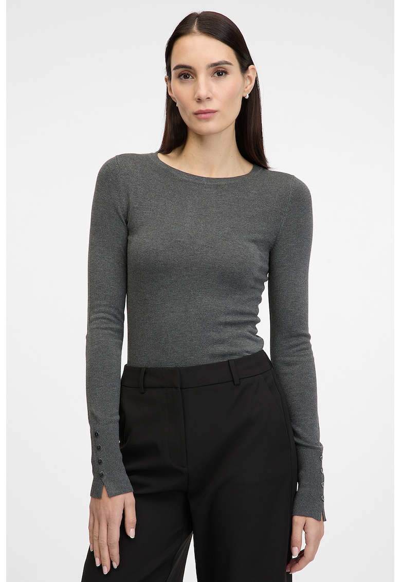 Pulover slim fit cu mansete cu nasturi - Gri inchis