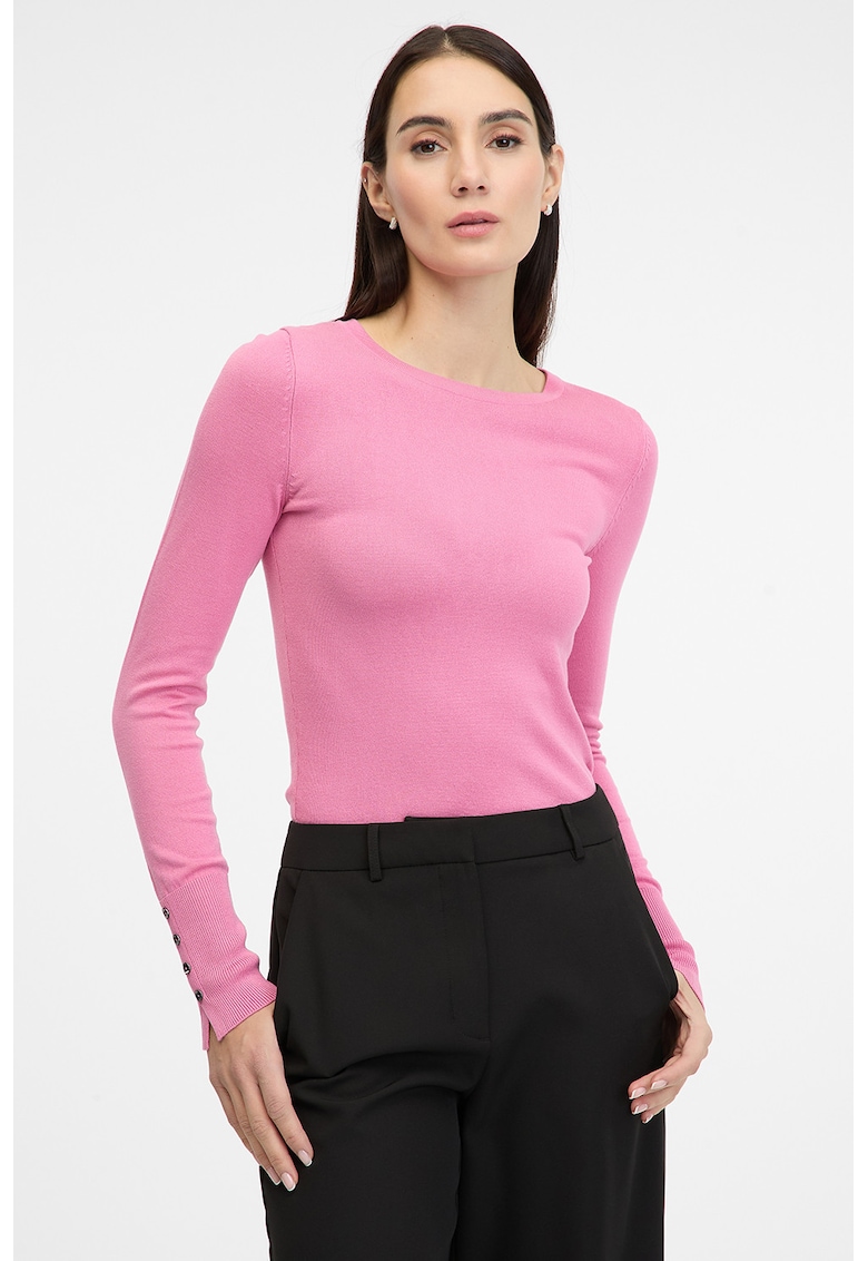 Pulover slim fit cu mansete cu nasturi - Roz