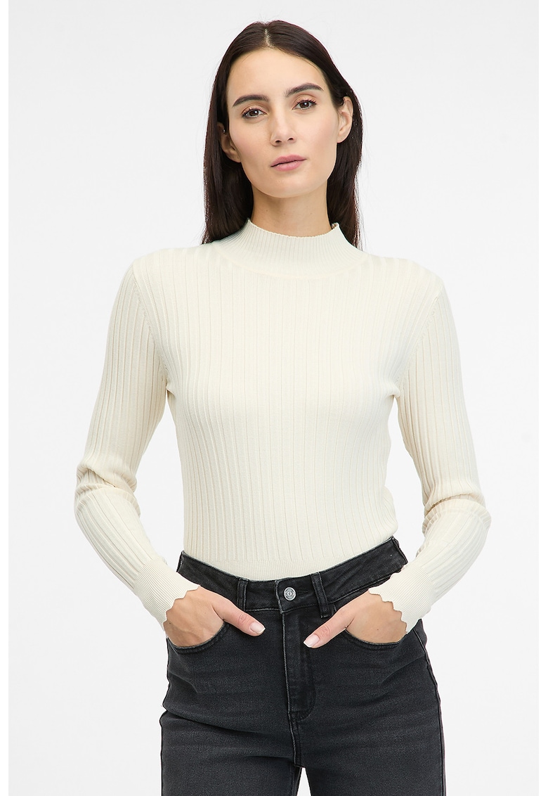 Pulover slim fit striat - Crem