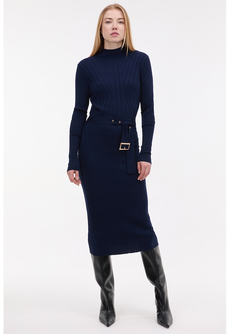 Rochie midi tricotata si cambrata - Albastru ultramarin