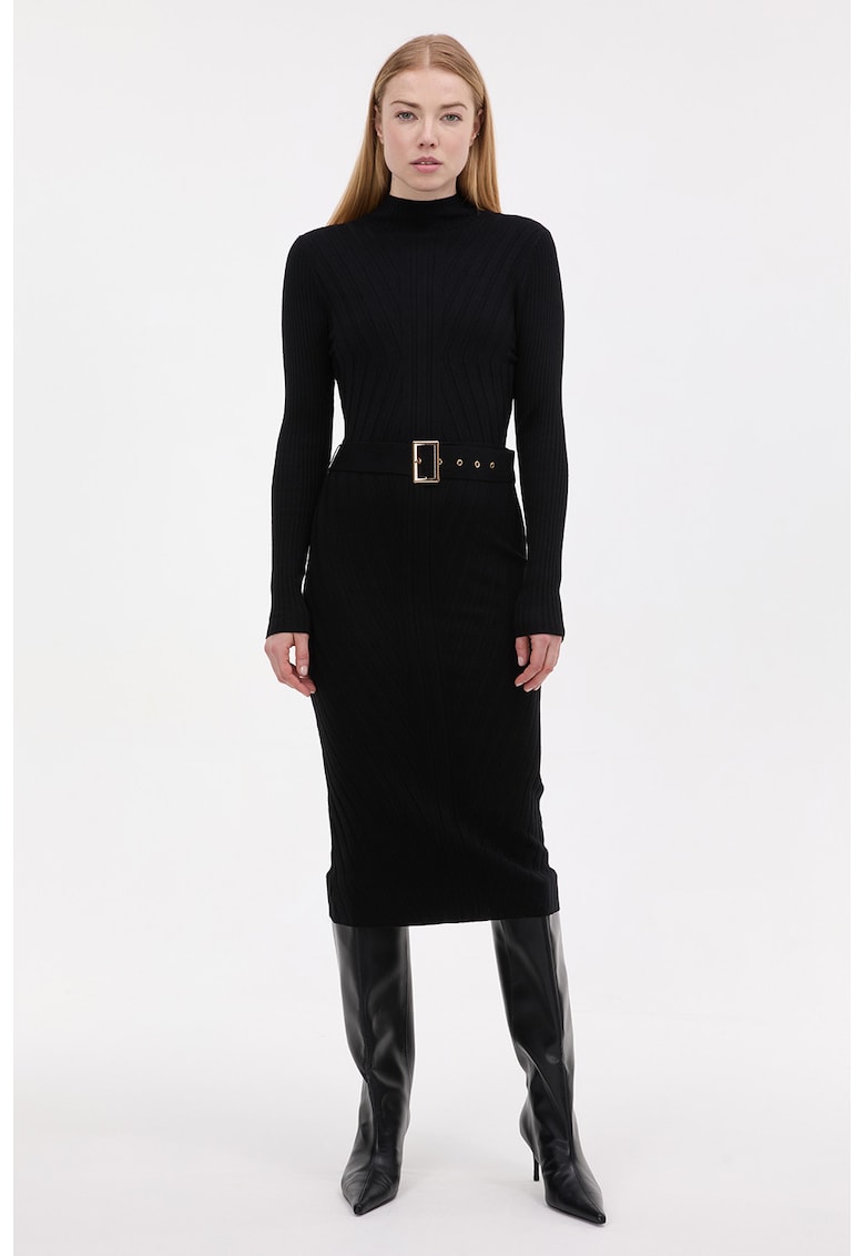 Rochie midi tricotata si cambrata - Negru