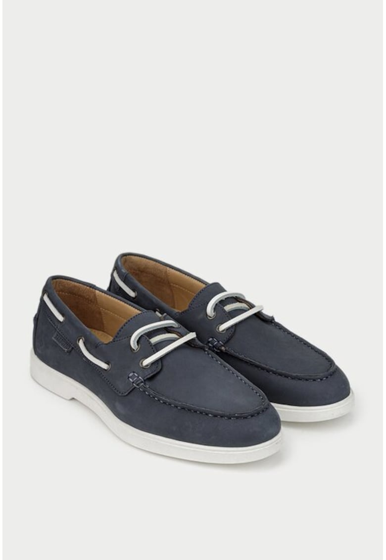 Pantofi barbati din piele nabuc bleumarin cu siret din piele