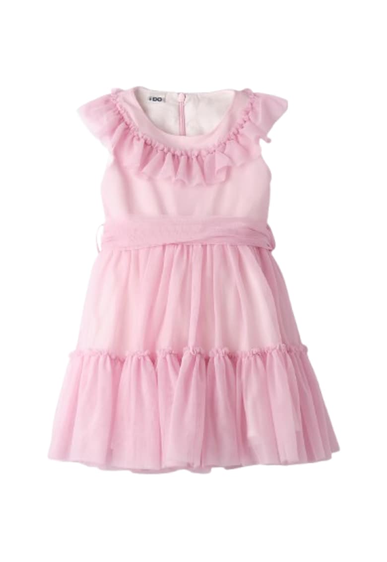 Rochie Eleganta iDO din Tulle cu Volane si Captuseala Bumbac - Roz pastel