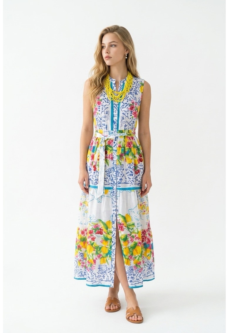 Rochie lunga de vara din bumbac cu imprimeu multicolor Amalfi - Multicolor
