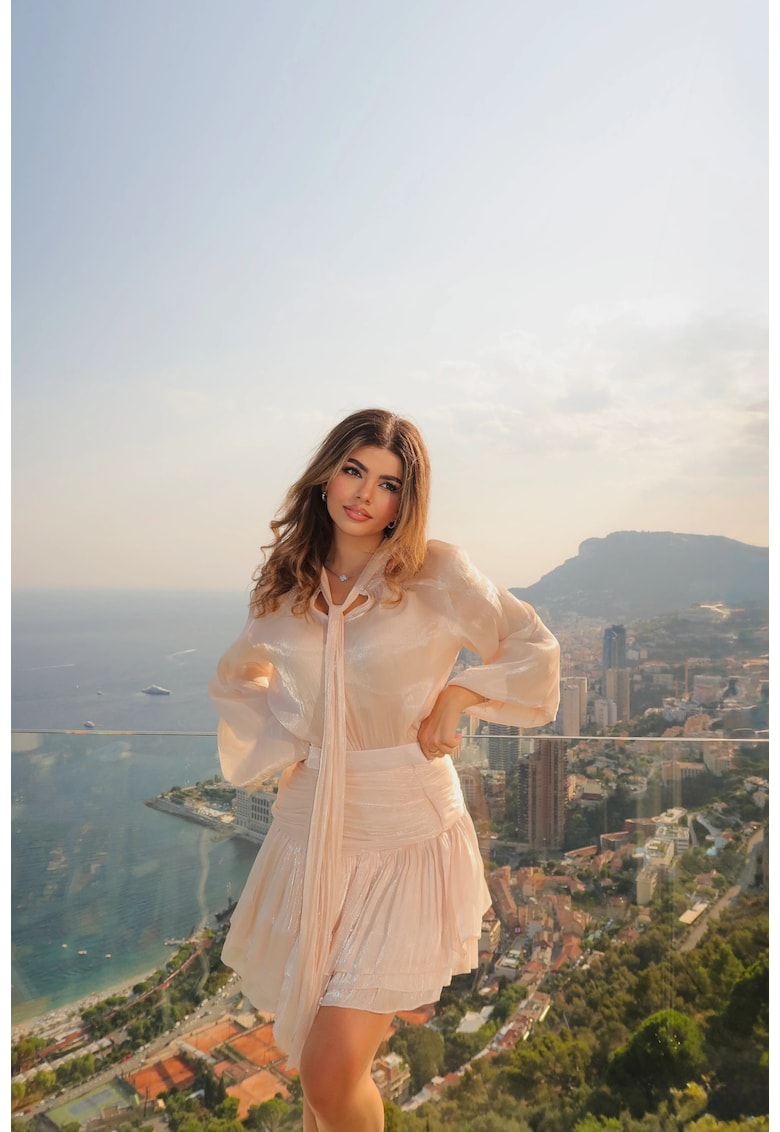 Set cu fusta si bluza din organza - Bej
