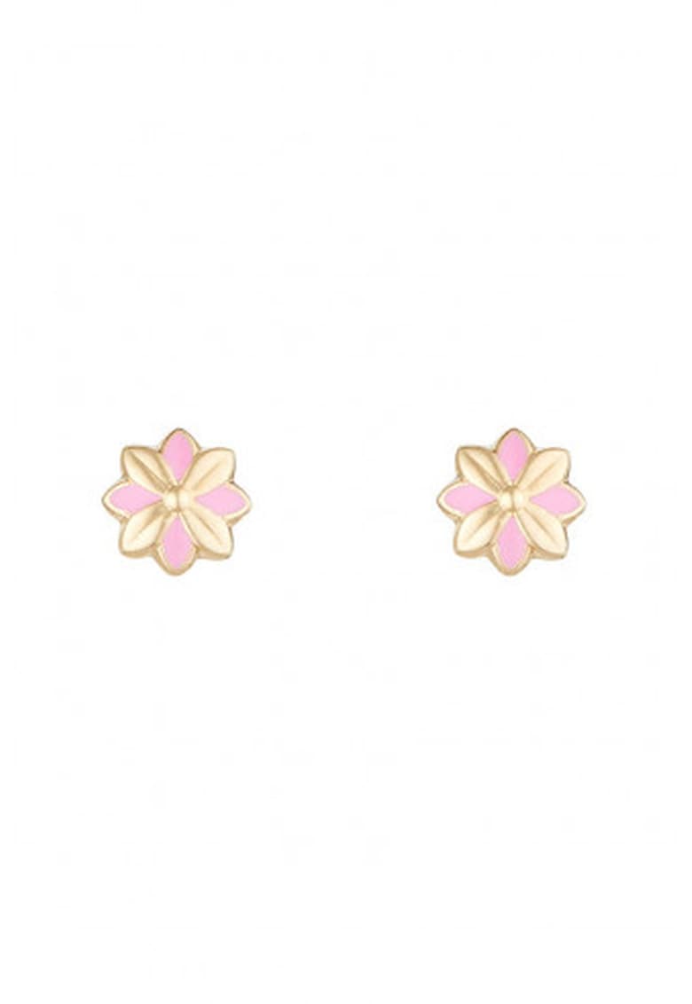 Cercei cu tija din aur de 9K in forma de floare - Auriu/Roz pastel