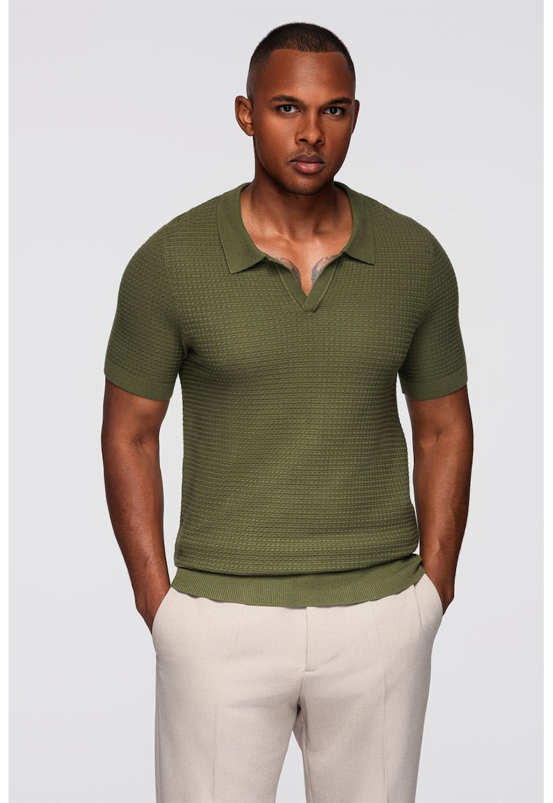 Tricou polo texturat - Verde masliniu