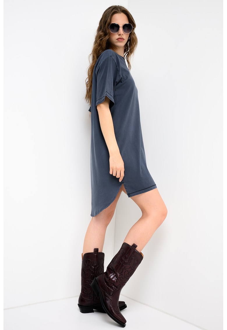 Rochie-tricou din bumbac organic cu terminatie asimetrica - Gri carbune