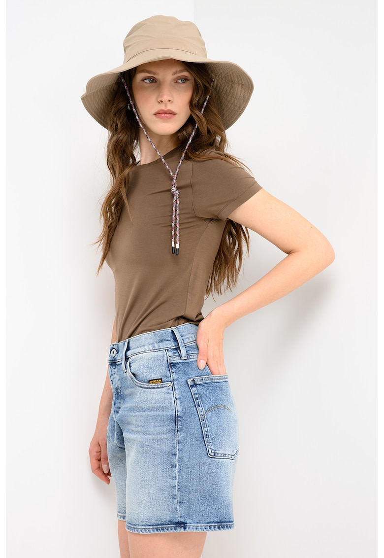 Tricou din amestec de modal cu decolteu la baza gatului - Maro