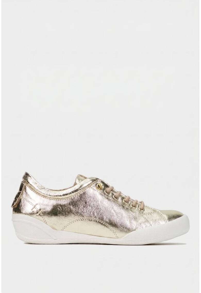 Pantofi dama aurii din piele cu siret elastic