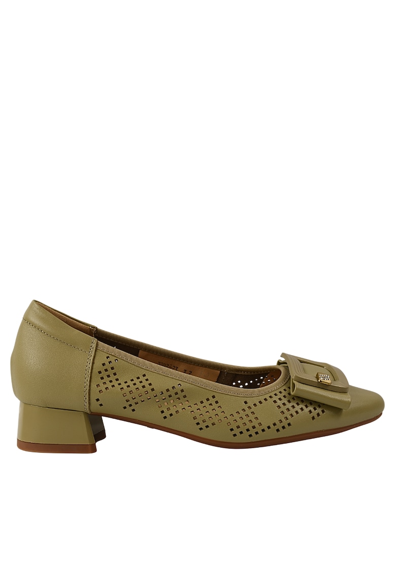 Pantofi casual - dama - 3297-23 verde - piele naturala - cu toc - Verde