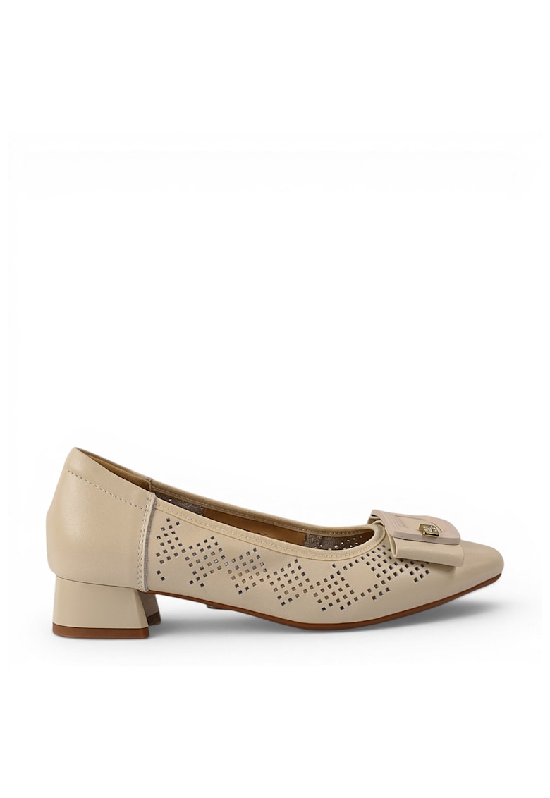 Pantofi casual - dama - 3297-23 crem - piele naturala - cu toc - Crem