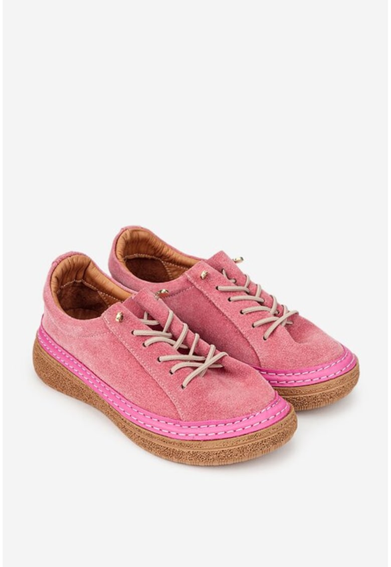 Pantofi dama roz din piele intoarsa