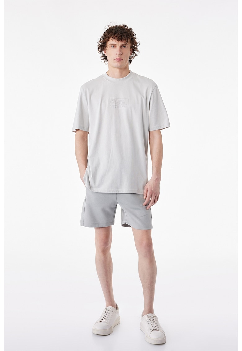 Tricou lejer cu imprimeu text - Gri deschis