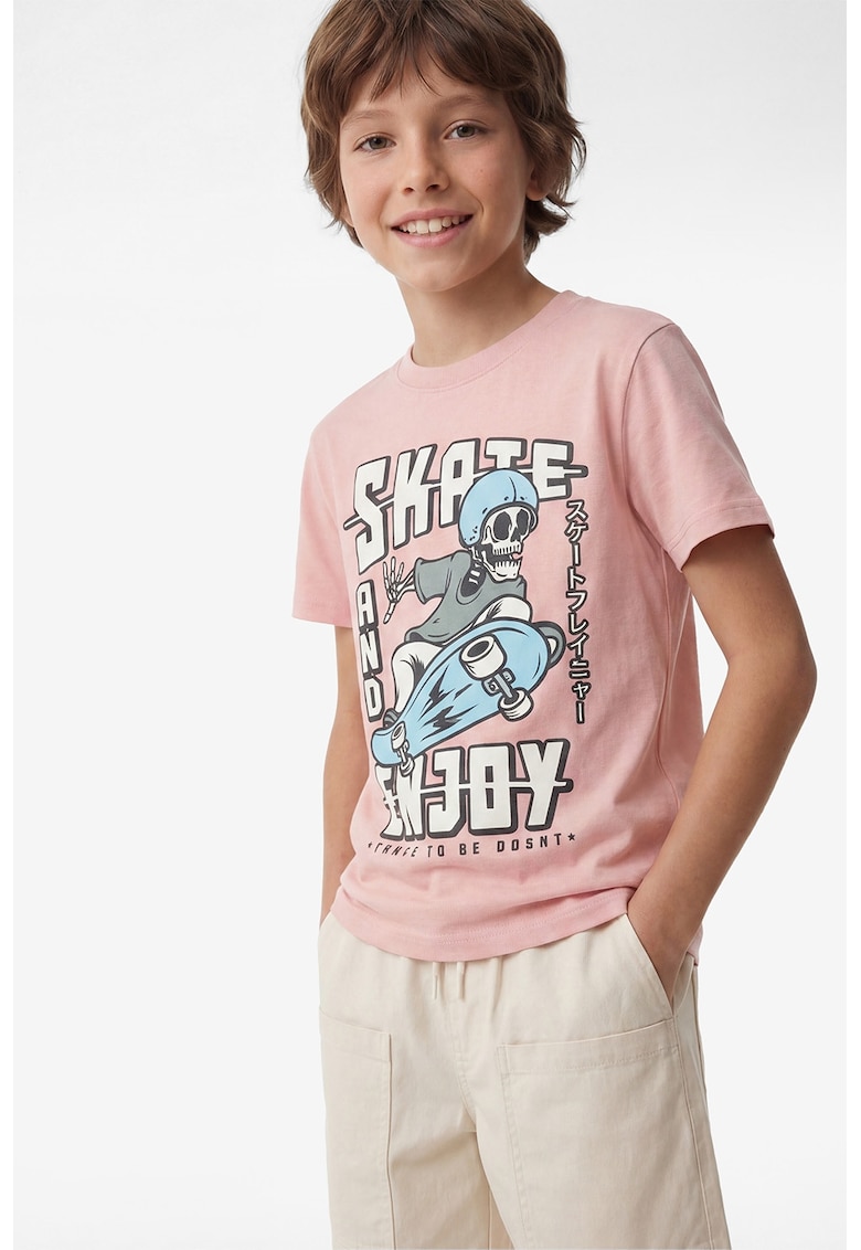 Tricou de bumbac cu decolteu la baza gatului - Roz