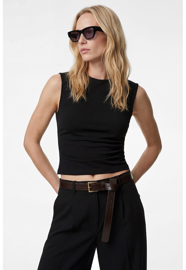Top crop slim fit cu fronseuri